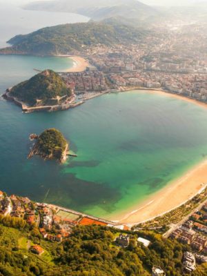 Panoramic view of San Sebastián with La Concha beach, a stunning spot in the coastal cities of northern Spain.
